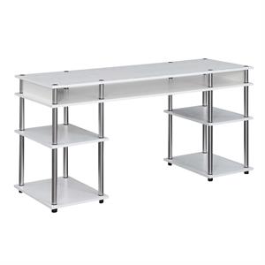 Pemberly Row No-Tools 60-inch Deluxe Student Desk with Shelves in White Wood