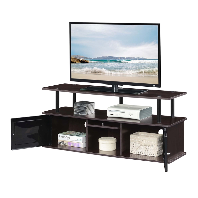 Pemberly Row TV Stand with Three Storage Cabinets and Shelf in Espresso Wood