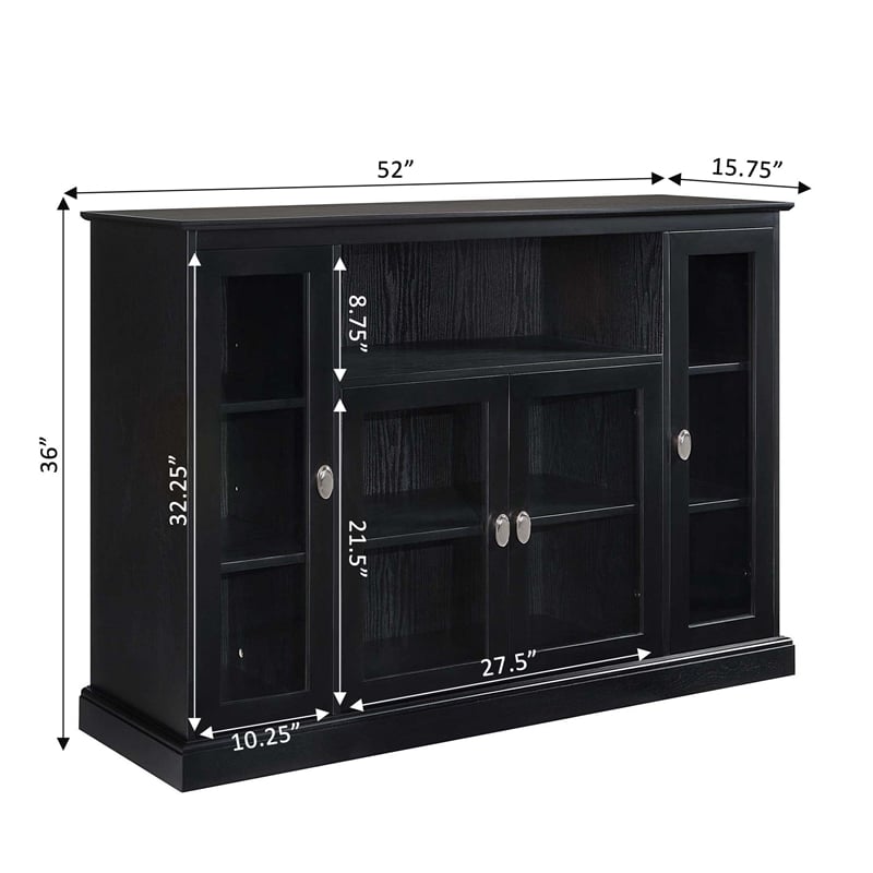 Pemberly Row TV Stand with Storage Cabinets and Shelves in Black Wood Finish