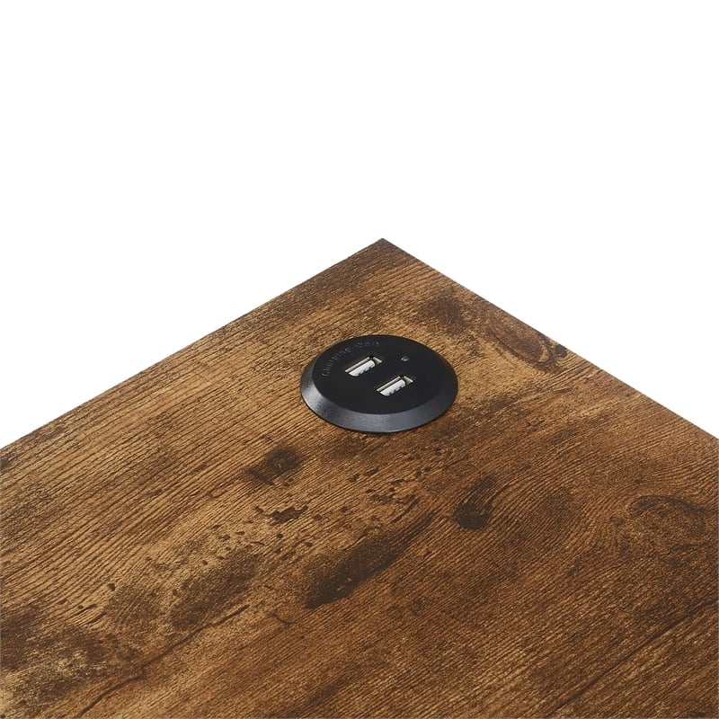 Pemberly Row Chairside End Table w/Charging Station and Shelf in Nutmeg Wood