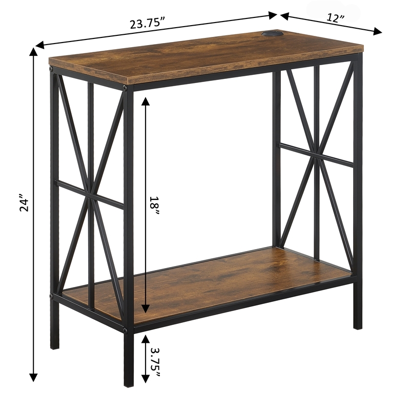 Pemberly Row Chairside End Table w/Charging Station and Shelf in Nutmeg Wood