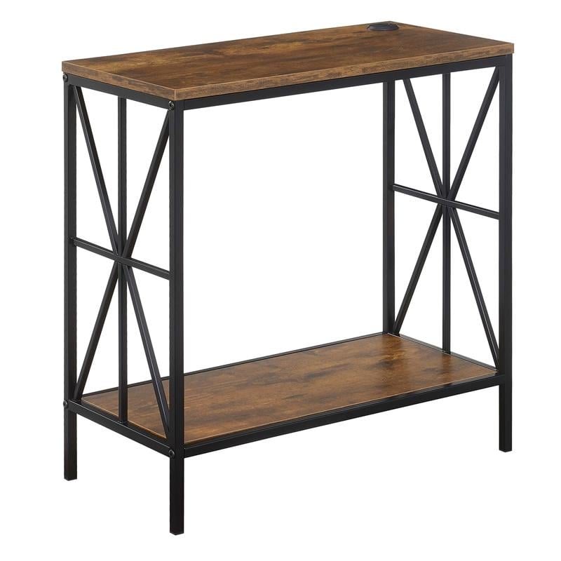 Pemberly Row Chairside End Table w/Charging Station and Shelf in Nutmeg Wood