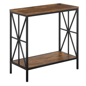 Pemberly Row Chairside End Table w/Charging Station and Shelf in Nutmeg Wood