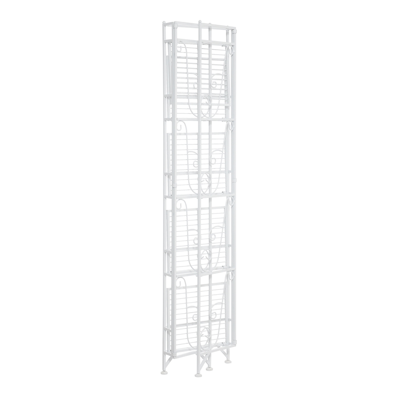 Pemberly Row Five-Tier Folding Metal Shelf with Scroll Design in White Metal
