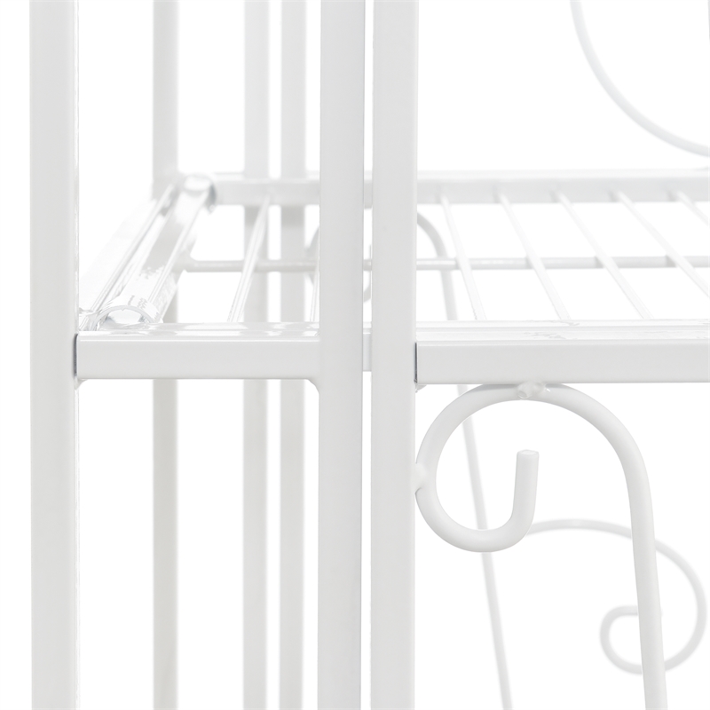 Pemberly Row Five-Tier Folding Metal Shelf with Scroll Design in White Metal