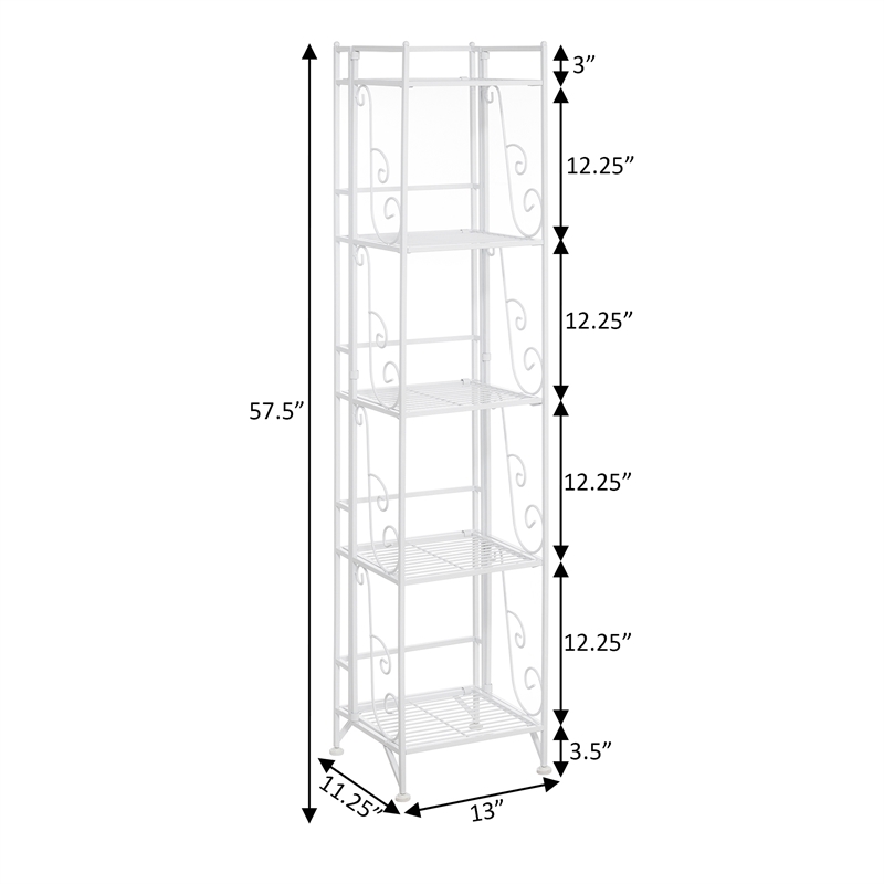 Pemberly Row Five-Tier Folding Metal Shelf with Scroll Design in White Metal