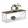 Pemberly Row Coffee Table with Shelf in White Wood Finish with Driftwood Top