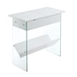 Pemberly Row Electric Flip Top End Table in White Wood Finish and Clear Glass