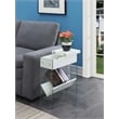 Pemberly Row Electric Flip Top End Table in White Wood Finish and Clear Glass