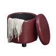 Pemberly Row Round Accent Storage Ottoman in Burgundy Red Faux Leather Finish
