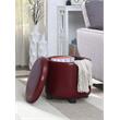 Pemberly Row Round Accent Storage Ottoman in Burgundy Red Faux Leather Finish
