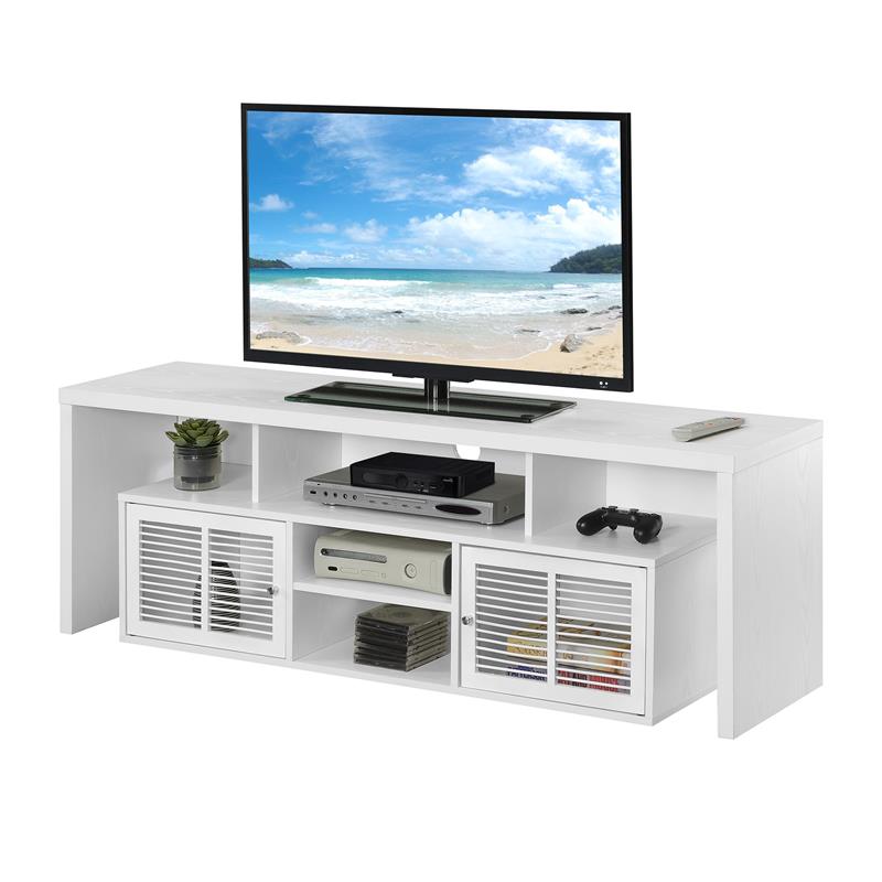 Pemberly Row 60-inch TV Stand with Storage Cabinets and Shelves in White Wood