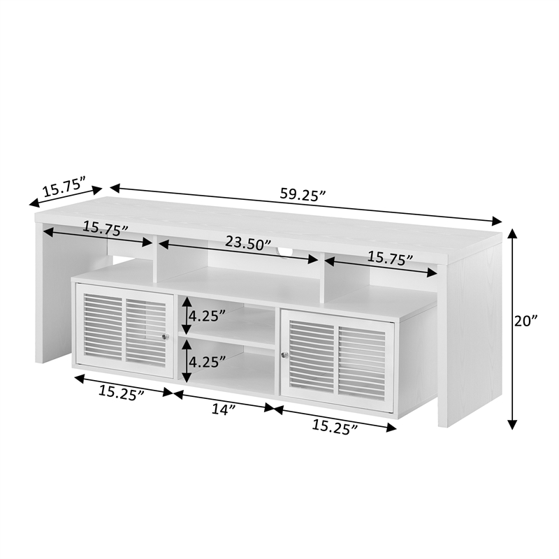 Pemberly Row 60-inch TV Stand with Storage Cabinets and Shelves in White Wood