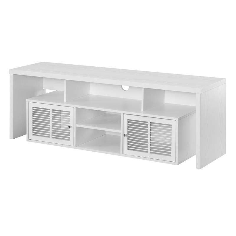 Pemberly Row 60-inch TV Stand with Storage Cabinets and Shelves in White Wood
