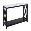 Pemberly Row Console Table with Shelf in White Faux Marble and Black Wood Top
