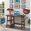 Pemberly Row Trestle Desk w/ Charging Station in Cherry Wood Finish w/ Shelves