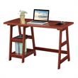 Pemberly Row Trestle Desk w/ Charging Station in Cherry Wood Finish w/ Shelves