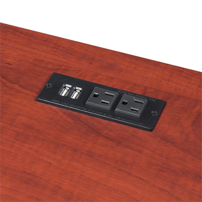 Pemberly Row Trestle Desk w/ Charging Station in Cherry Wood Finish w/ Shelves