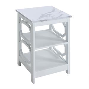 Pemberly Row End Table w/ Shelves w/ White Faux Marble Top & White Wood Finish