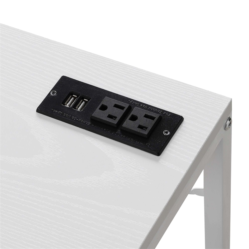 Pemberly Row Office Workstation with Charging Station and Shelves in White Wood