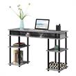 Pemberly Row No-Tools Student Desk with Shelves in Gray Faux Marble Wood Finish