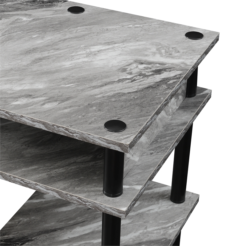 Pemberly Row No-Tools Student Desk with Shelves in Gray Faux Marble Wood Finish