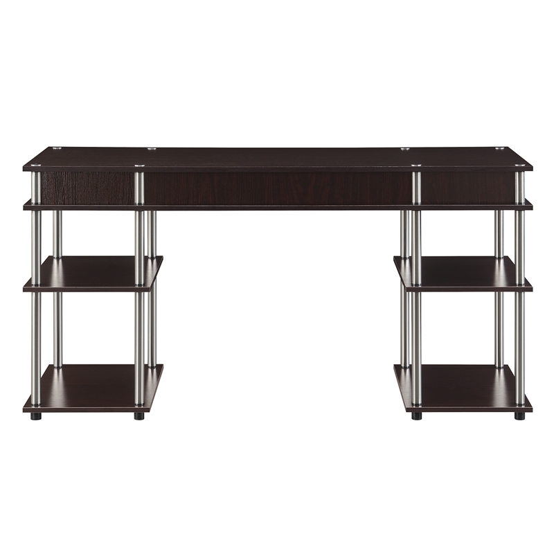 Pemberly Row No-Tools 60-inch Deluxe Student Desk with Shelves in Espresso Wood