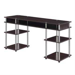 Pemberly Row No-Tools 60-inch Deluxe Student Desk with Shelves in Espresso Wood
