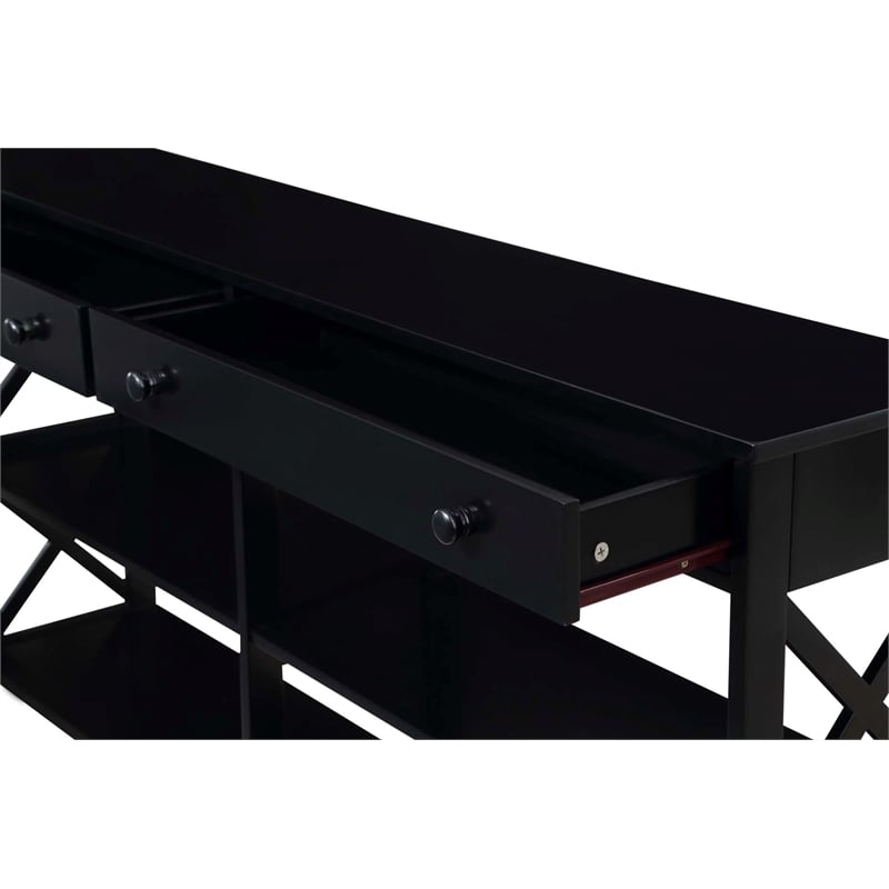 Pemberly Row Two-Drawer 60-inch Console Table with Shelves in Black Wood Finish