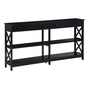 Pemberly Row Two-Drawer 60-inch Console Table with Shelves in Black Wood Finish