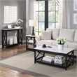Pemberly Row Coffee Table with Shelf in White Faux Marble and Black Wood Finish