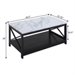 Pemberly Row Coffee Table with Shelf in White Faux Marble and Black Wood Finish