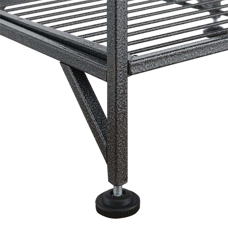 Pemberly Row Three-Tier Wide Folding Metal Shelf with Textured Gray Metal Frame