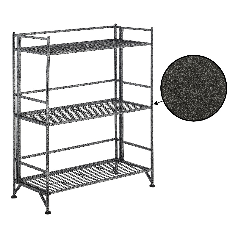 Pemberly Row Three-Tier Wide Folding Metal Shelf with Textured Gray Metal Frame