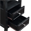 Pemberly Row Two-Drawer End Table with Charging Station and Shelf in Black Wood