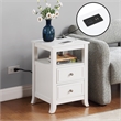Pemberly Row Two-Drawer End Table with Charging Station and Shelf in White Wood