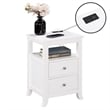 Pemberly Row Two-Drawer End Table with Charging Station and Shelf in White Wood