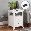 Pemberly Row Two-Drawer End Table with Charging Station and Shelf in White Wood