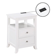 Pemberly Row Two-Drawer End Table with Charging Station and Shelf in White Wood