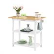 Pemberly Row 3-Tier Butcher Block Kitchen Prep Island with Drawer- White Wood