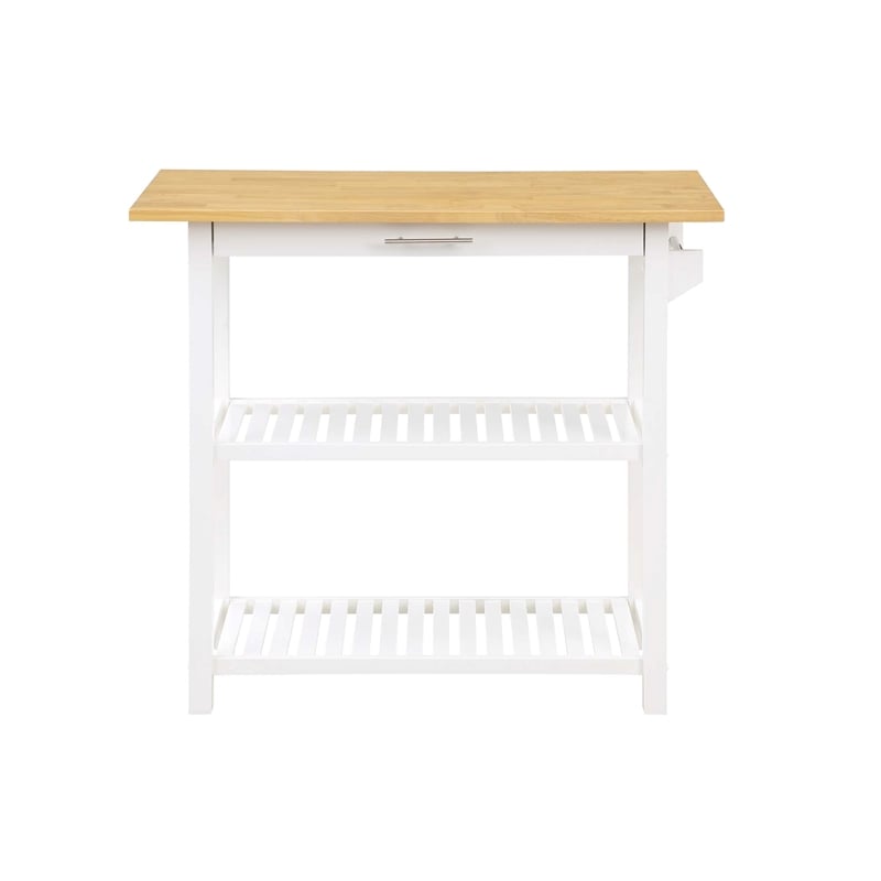 Pemberly Row 3-Tier Butcher Block Kitchen Prep Island with Drawer- White Wood
