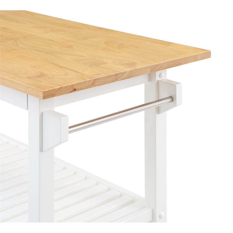 Pemberly Row 3-Tier Butcher Block Kitchen Prep Island with Drawer- White Wood