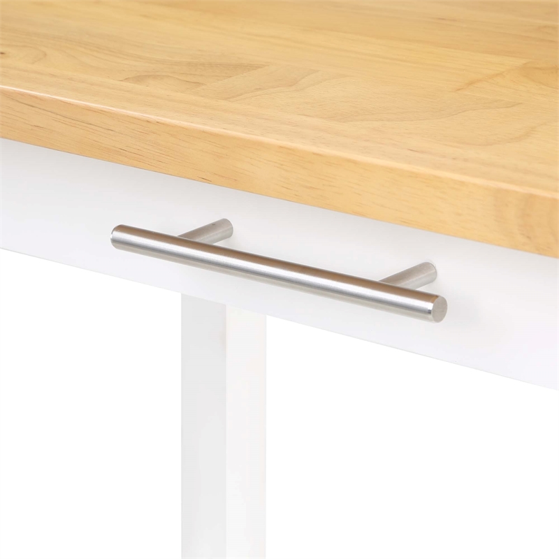 Pemberly Row 3-Tier Butcher Block Kitchen Prep Island with Drawer- White Wood