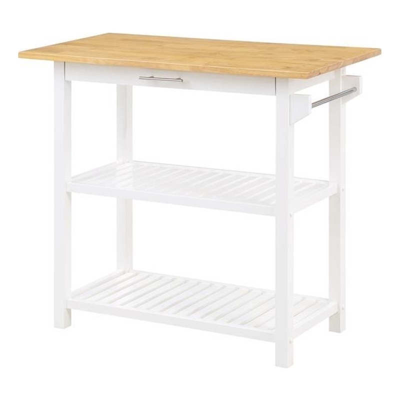 Pemberly Row 3-Tier Butcher Block Kitchen Prep Island with Drawer- White Wood