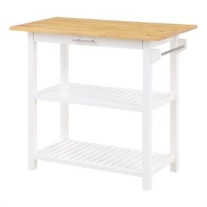 Pemberly Row 3-Tier Butcher Block Kitchen Prep Island with Drawer- White Wood