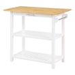 Pemberly Row 3-Tier Butcher Block Kitchen Prep Island with Drawer- White Wood