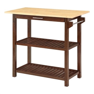 Pemberly Row 3-Tier Butcher Block Kitchen Island with Drawer in Mahogany Wood