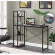Pemberly Row Office Workstation with Charging Station and Shelves in Gray Wood