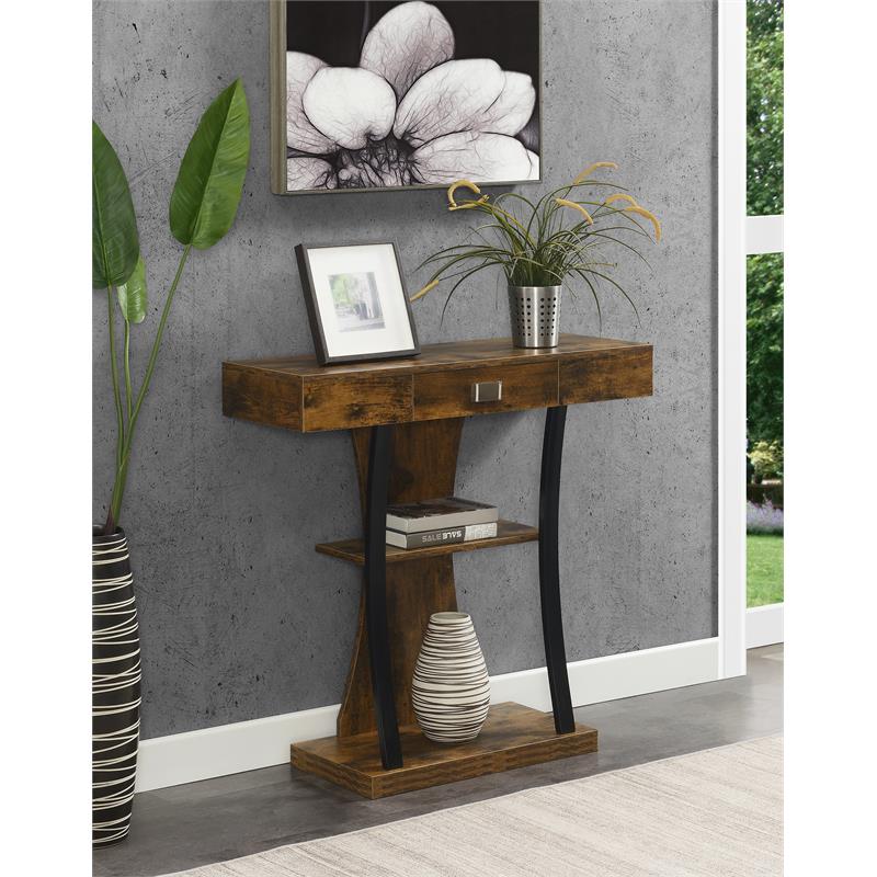 Pemberly Row One-Drawer Harri Console Table with Shelves in Nutmeg Wood Finish