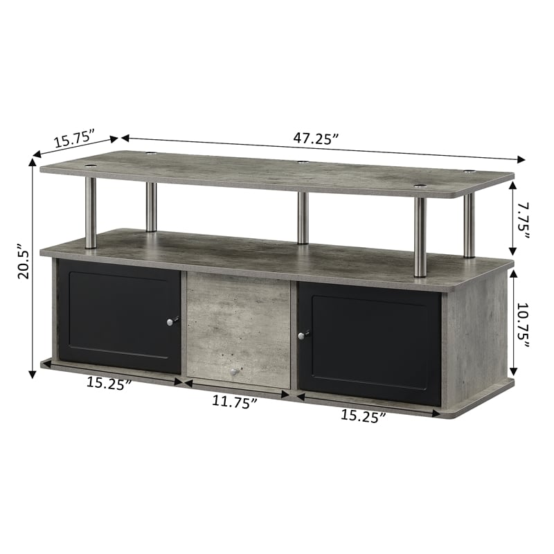 Pemberly Row TV Stand with Three Storage Cabinets and Shelf in Light Gray Wood